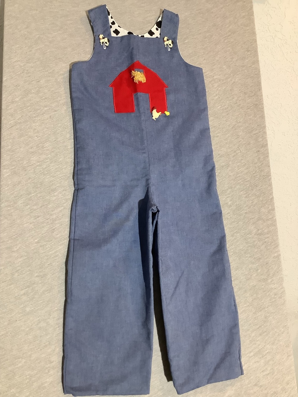 Handmade Toddler Overalls with Red Barn Applique and farm animals 3T